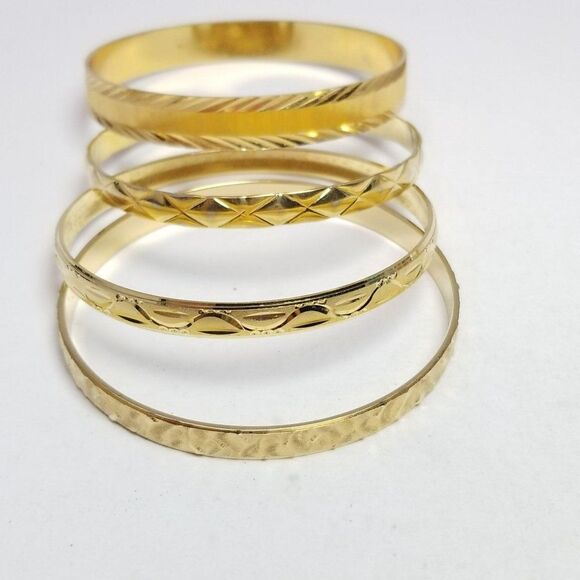 Vintage Bundle 4 Gold Tone Bangle Bracelet, Stacking Textured Retro Estate - Picture 3 of 7